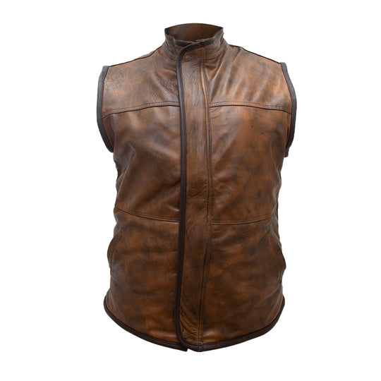 Light Brown Washed Leather Vest